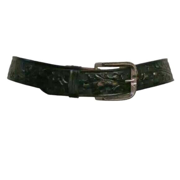 CHAMBERS Phoenix Leather Belt, 30, NO BUCKLE, Black, Hand finished Leaves/Acorns - Picture 1 of 9